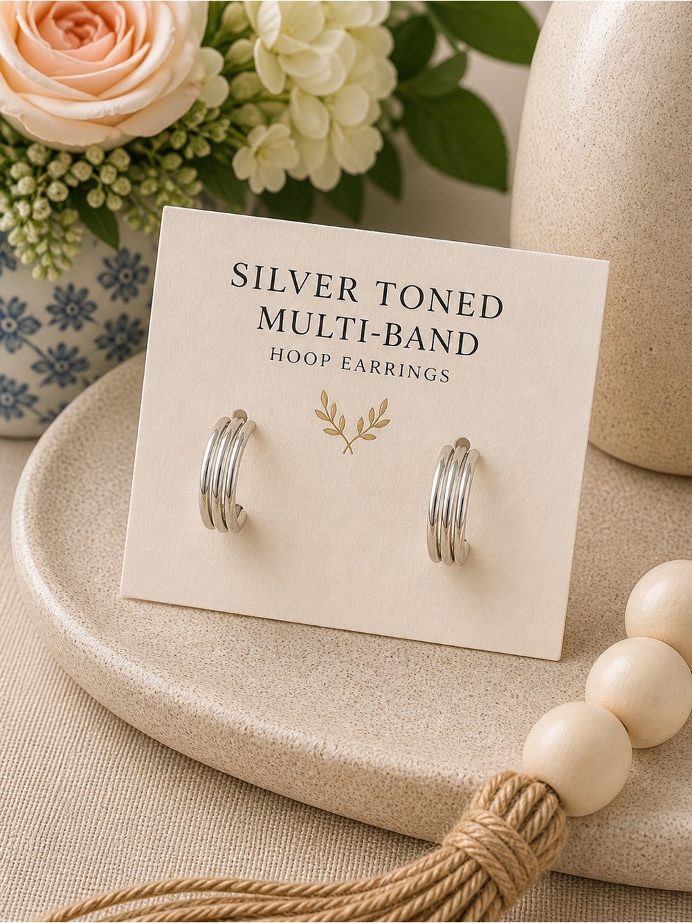 Silver Toned Multi-Band Hoop Earrings